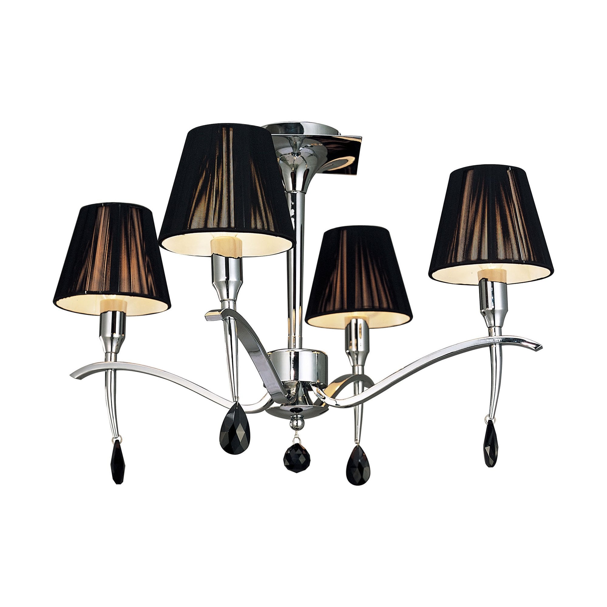 M0345 Siena Semi Flush Round 4 Light E14 Polished Chrome Black Shades And Black Crystal