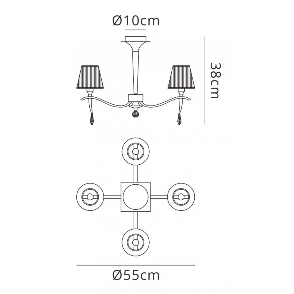 M0345 Siena Semi Flush Round 4 Light E14 Polished Chrome Black Shades And Black Crystal