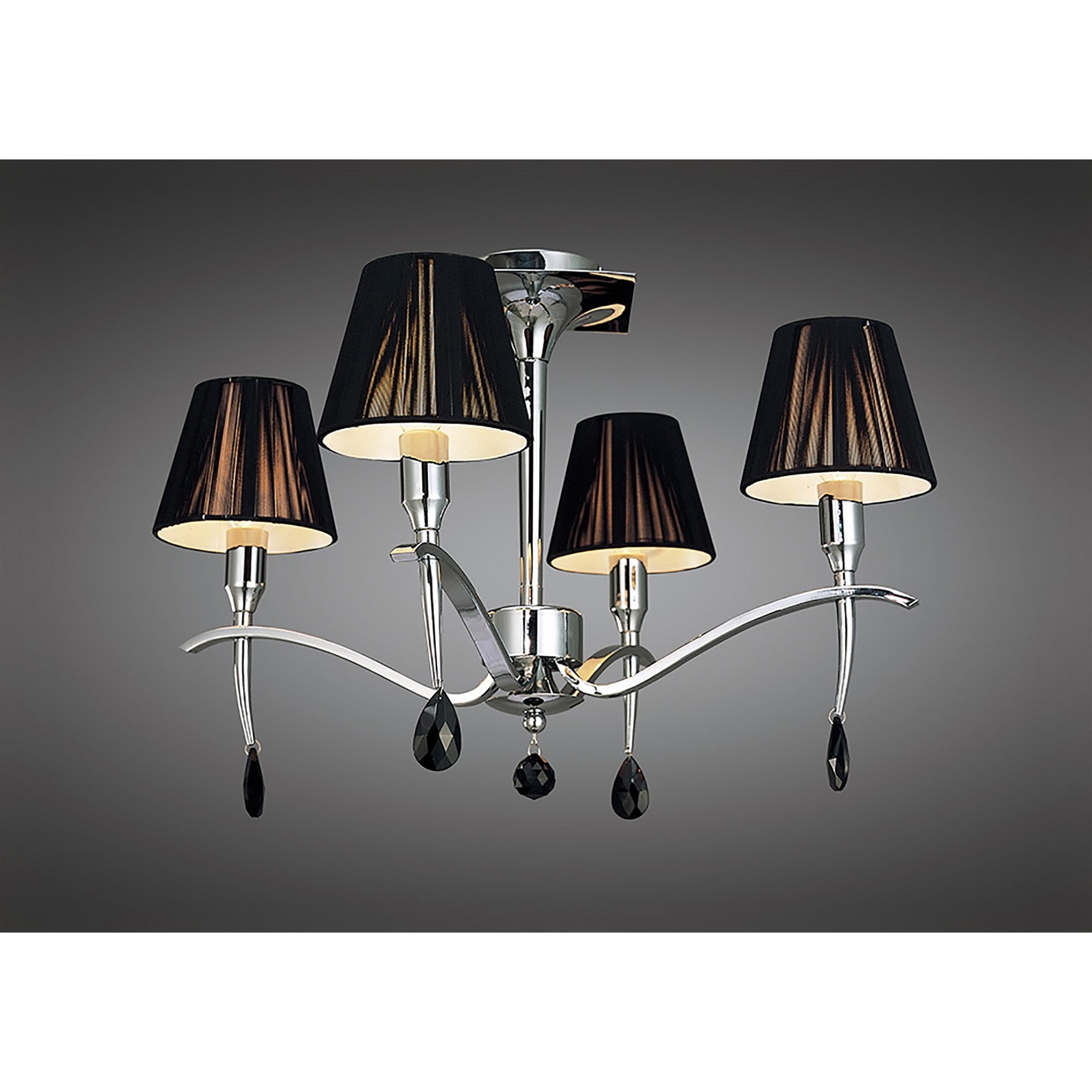 M0345 Siena Semi Flush Round 4 Light E14 Polished Chrome Black Shades And Black Crystal