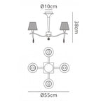 M0345AB Siena Semi Flush Round 4 Light E14 Antique Brass Amber Cream Shades And Amber Crystal