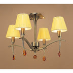 M0345AB Siena Semi Flush Round 4 Light E14 Antique Brass Amber Cream Shades And Amber Crystal