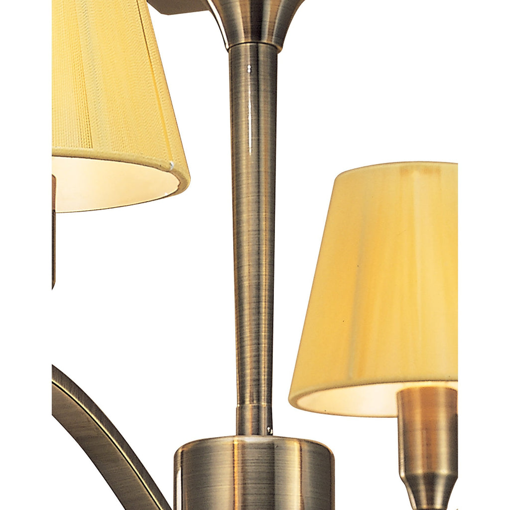 M0345AB Siena Semi Flush Round 4 Light E14 Antique Brass Amber Cream Shades And Amber Crystal
