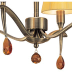 M0345AB Siena Semi Flush Round 4 Light E14 Antique Brass Amber Cream Shades And Amber Crystal
