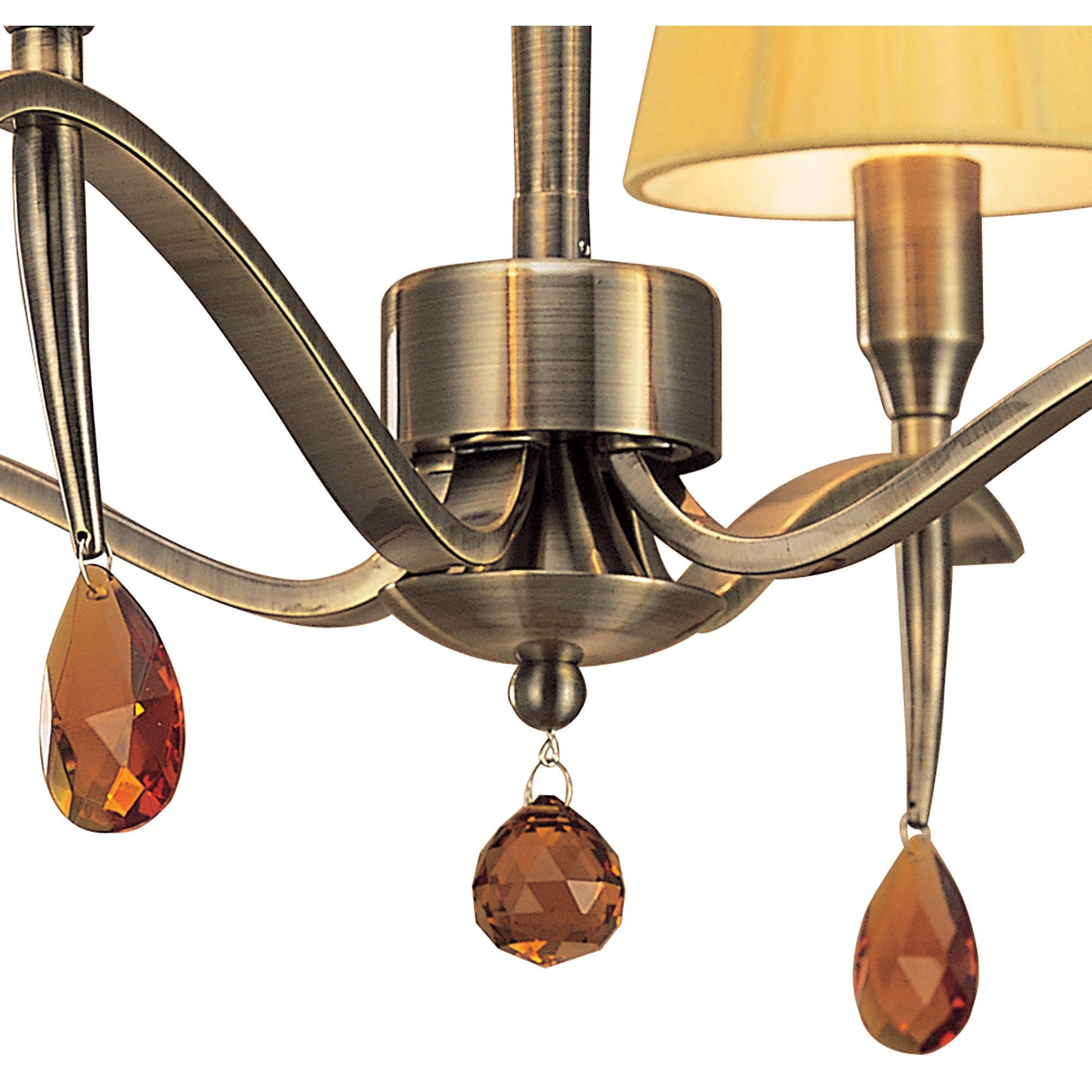 M0345AB Siena Semi Flush Round 4 Light E14 Antique Brass Amber Cream Shades And Amber Crystal