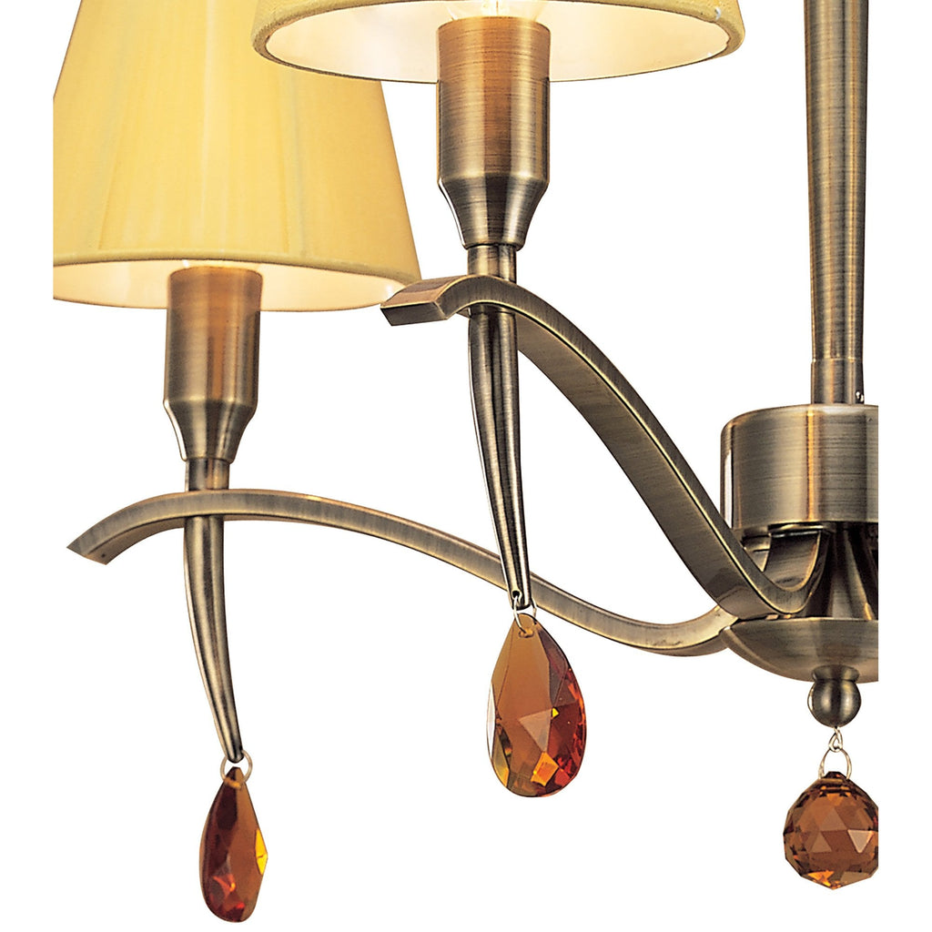 M0345AB Siena Semi Flush Round 4 Light E14 Antique Brass Amber Cream Shades And Amber Crystal
