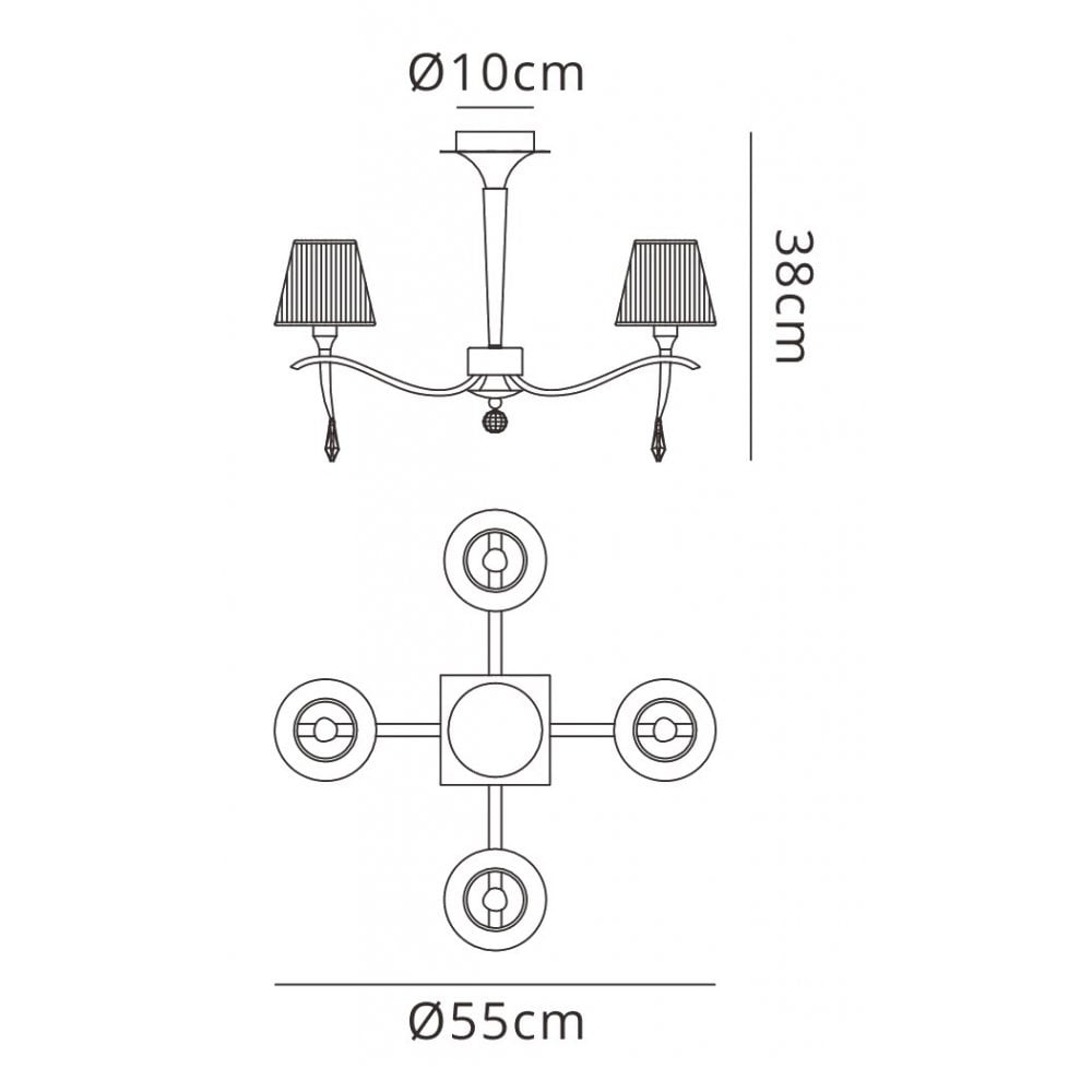 M0345PB Siena Semi Flush Round 4 Light E14 Polished Brass Amber Cream Shades And Clear Crystal