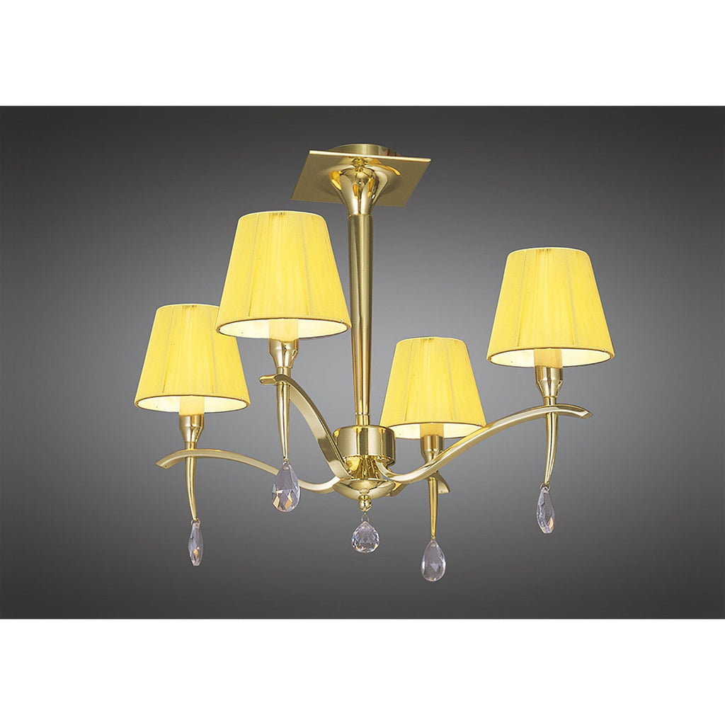 M0345PB Siena Semi Flush Round 4 Light E14 Polished Brass Amber Cream Shades And Clear Crystal