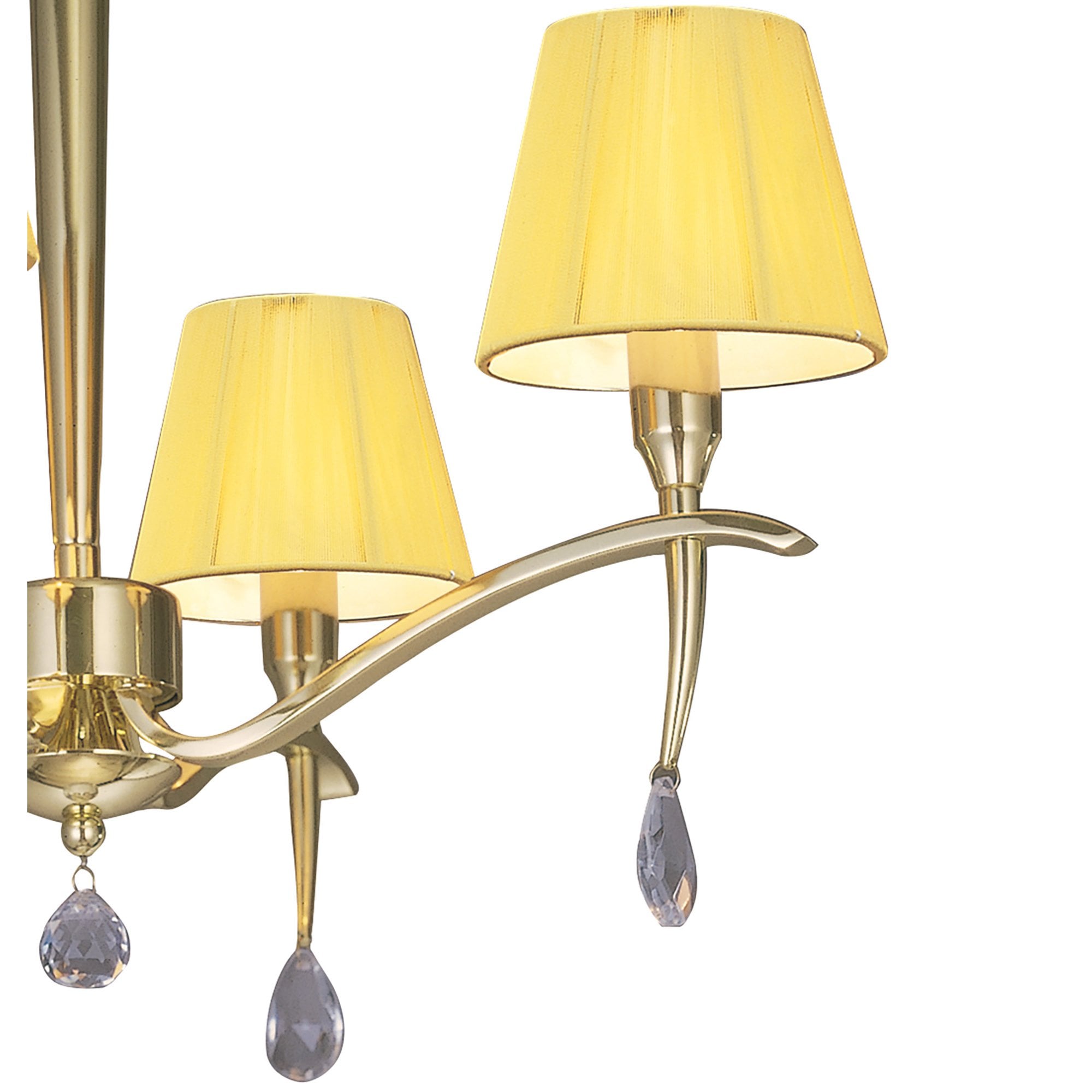 M0345PB Siena Semi Flush Round 4 Light E14 Polished Brass Amber Cream Shades And Clear Crystal