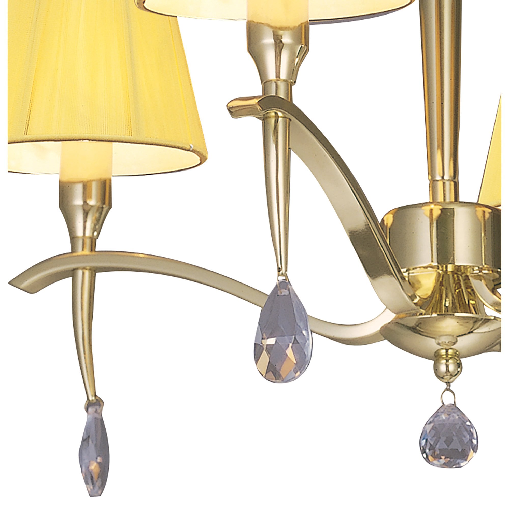 M0345PB Siena Semi Flush Round 4 Light E14 Polished Brass Amber Cream Shades And Clear Crystal