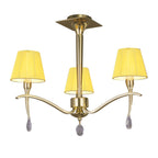 M0346PB Siena Semi Flush Round 3 Light E14 Polished Brass Amber Cream Shades And Clear Crystal
