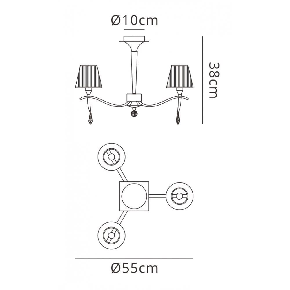 M0346PB Siena Semi Flush Round 3 Light E14 Polished Brass Amber Cream Shades And Clear Crystal