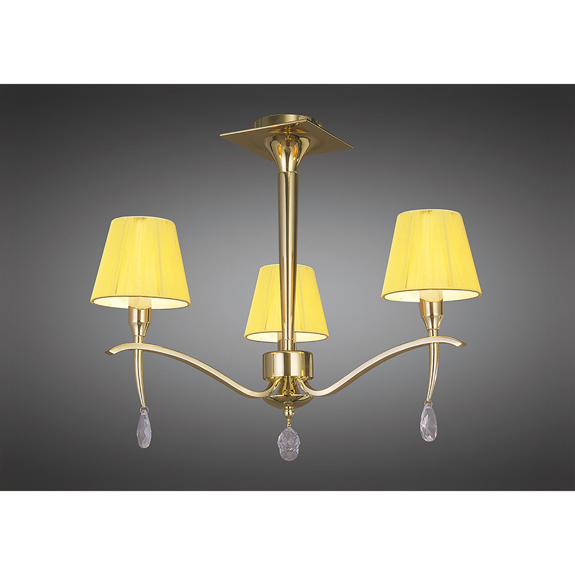M0346PB Siena Semi Flush Round 3 Light E14 Polished Brass Amber Cream Shades And Clear Crystal