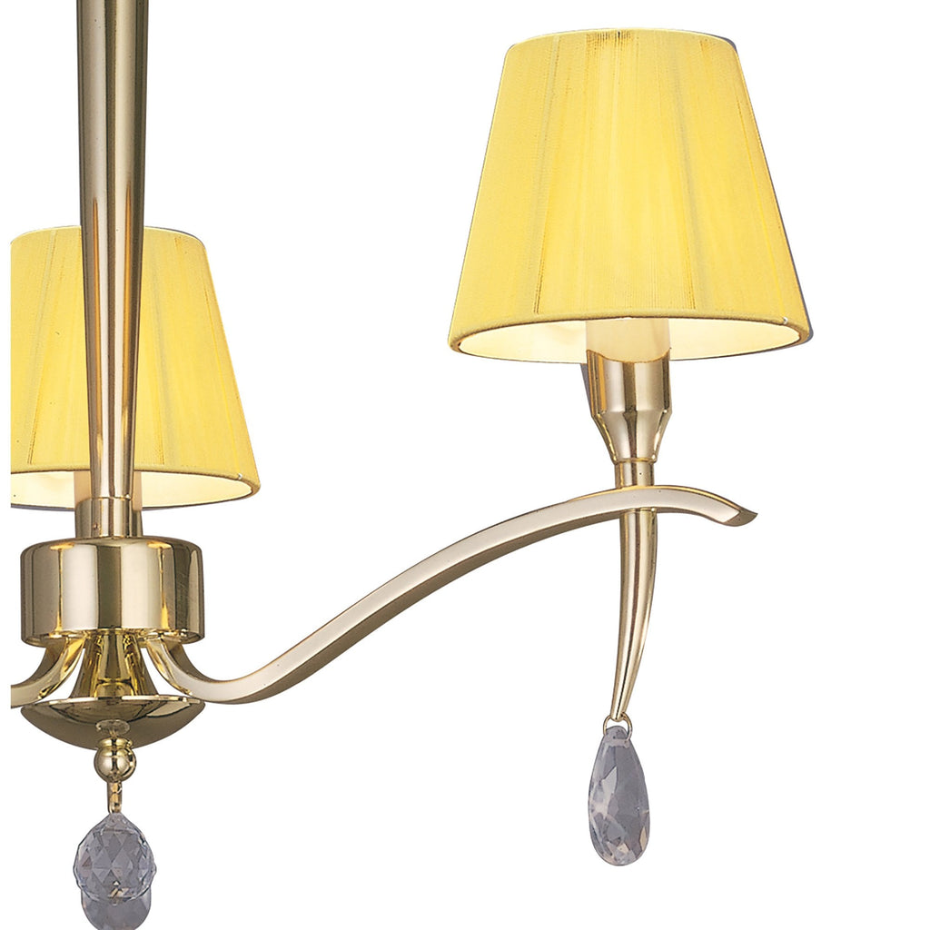 M0346PB Siena Semi Flush Round 3 Light E14 Polished Brass Amber Cream Shades And Clear Crystal