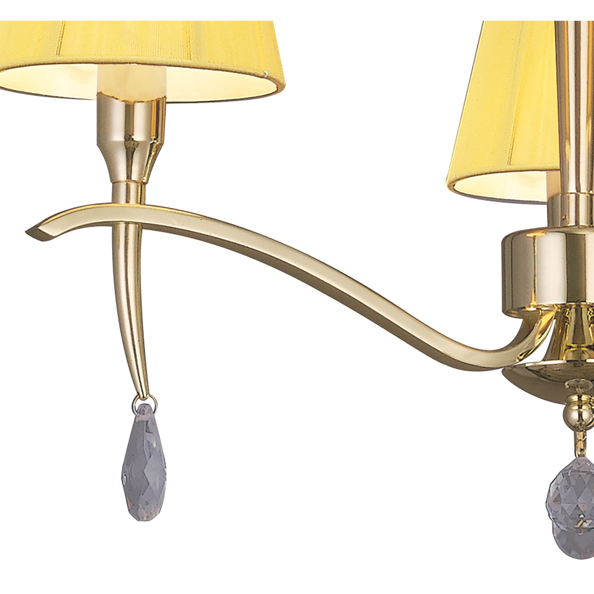M0346PB Siena Semi Flush Round 3 Light E14 Polished Brass Amber Cream Shades And Clear Crystal