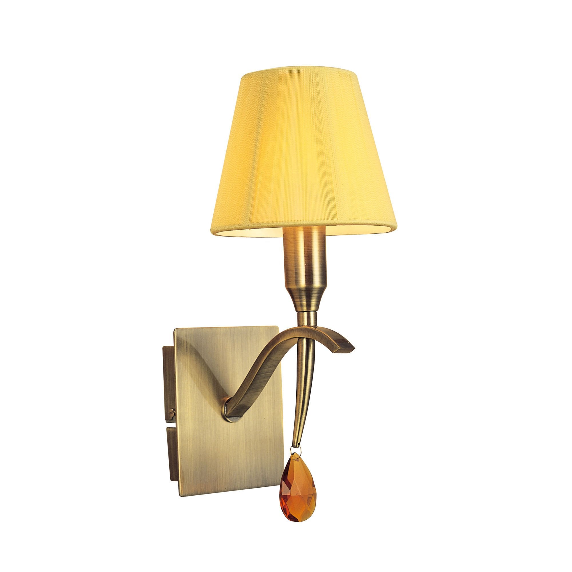 M0347AB/S Siena Wall Lamp Switched 1 Light E14 Antique Brass Amber Cream Shade And Amber Crystal