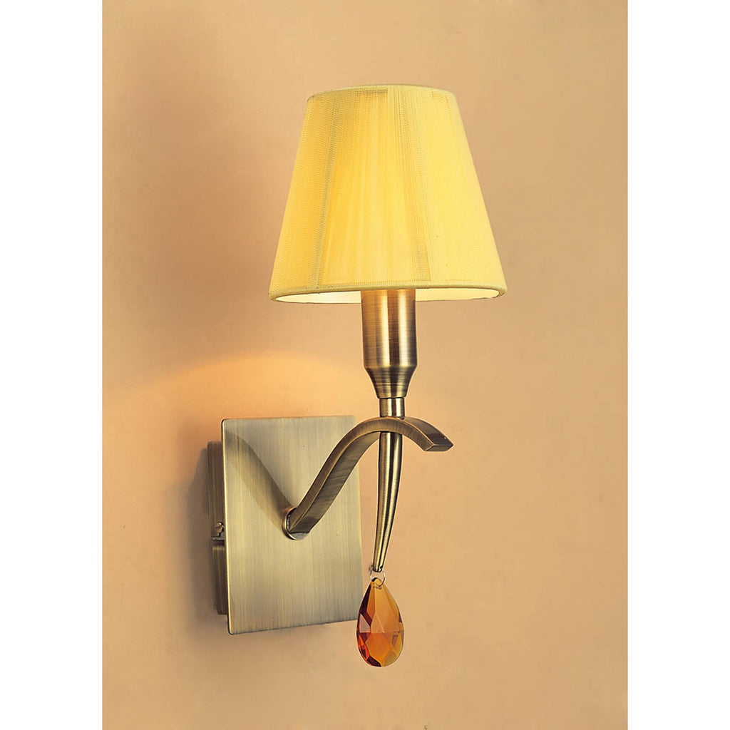 M0347AB/S Siena Wall Lamp Switched 1 Light E14 Antique Brass Amber Cream Shade And Amber Crystal