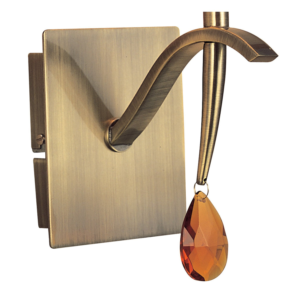 M0347AB/S Siena Wall Lamp Switched 1 Light E14 Antique Brass Amber Cream Shade And Amber Crystal