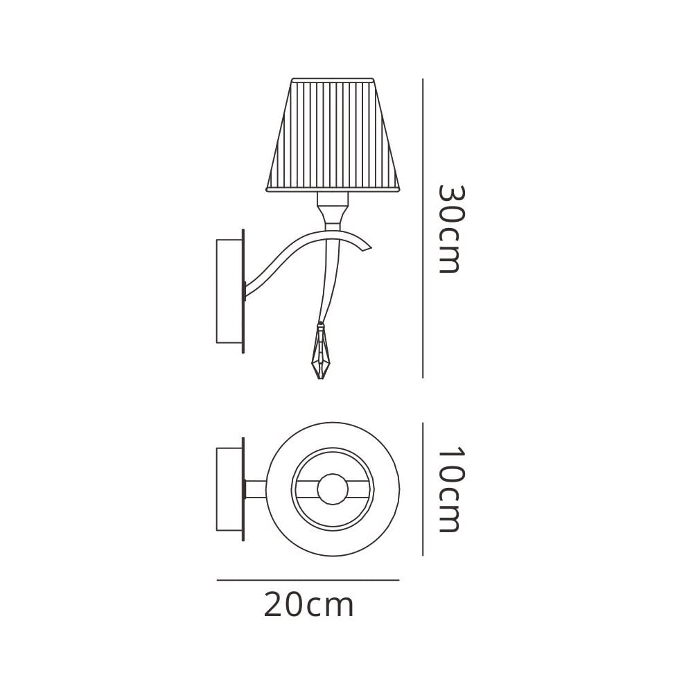 M0347PB/S Siena Wall Lamp Switched 1 Light E14 Polished Brass Amber Cream Shade And Clear Crystal