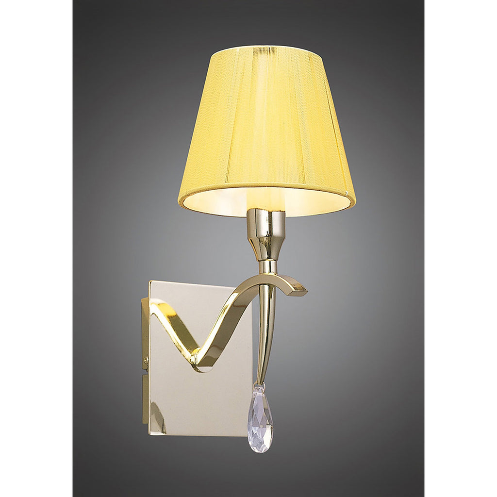 M0347PB/S Siena Wall Lamp Switched 1 Light E14 Polished Brass Amber Cream Shade And Clear Crystal