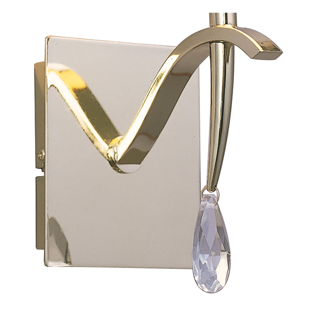 M0347PB/S Siena Wall Lamp Switched 1 Light E14 Polished Brass Amber Cream Shade And Clear Crystal