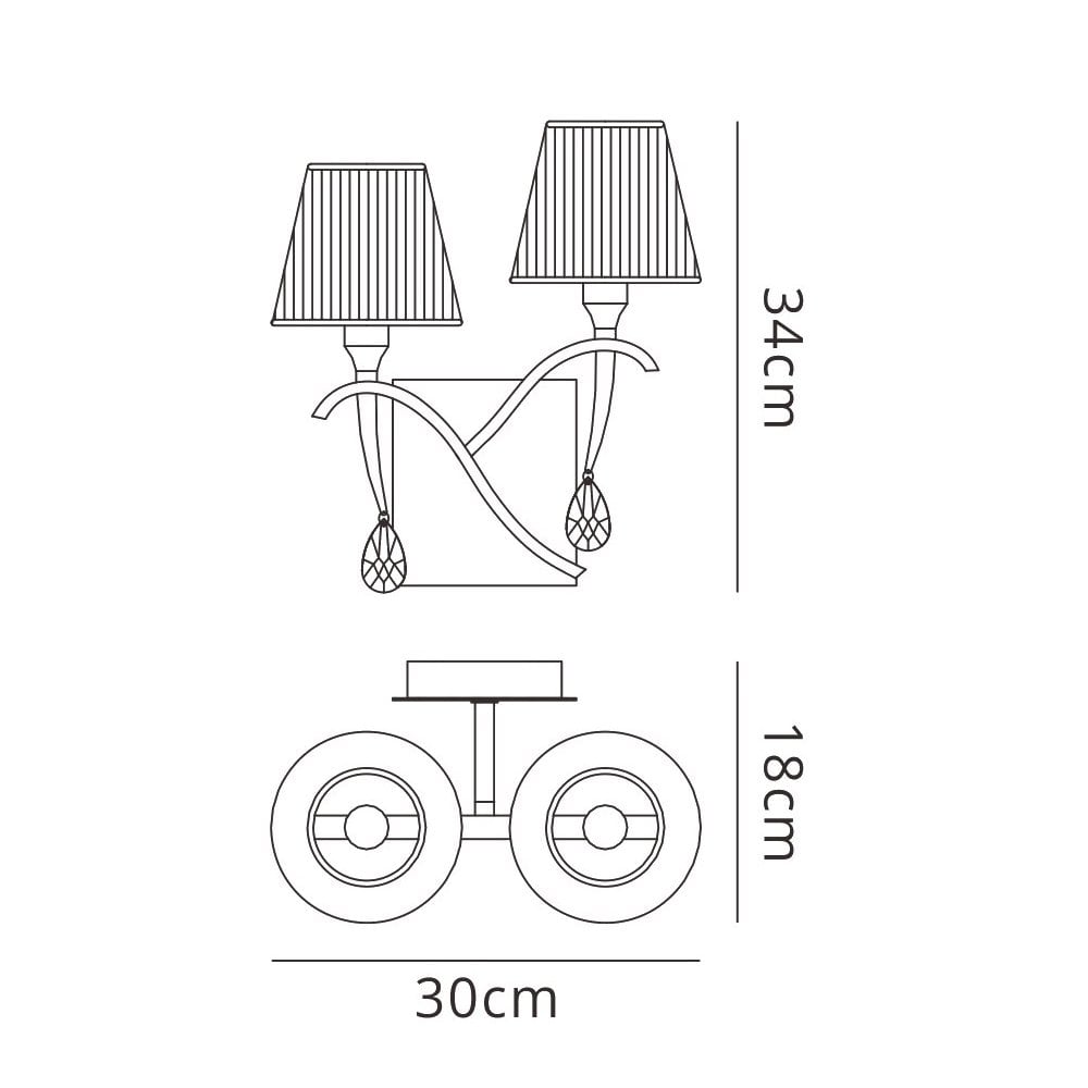 M0348/S Siena Wall Lamp Switched 2 Light E14 Polished Chrome Black Shades And Black Crystal