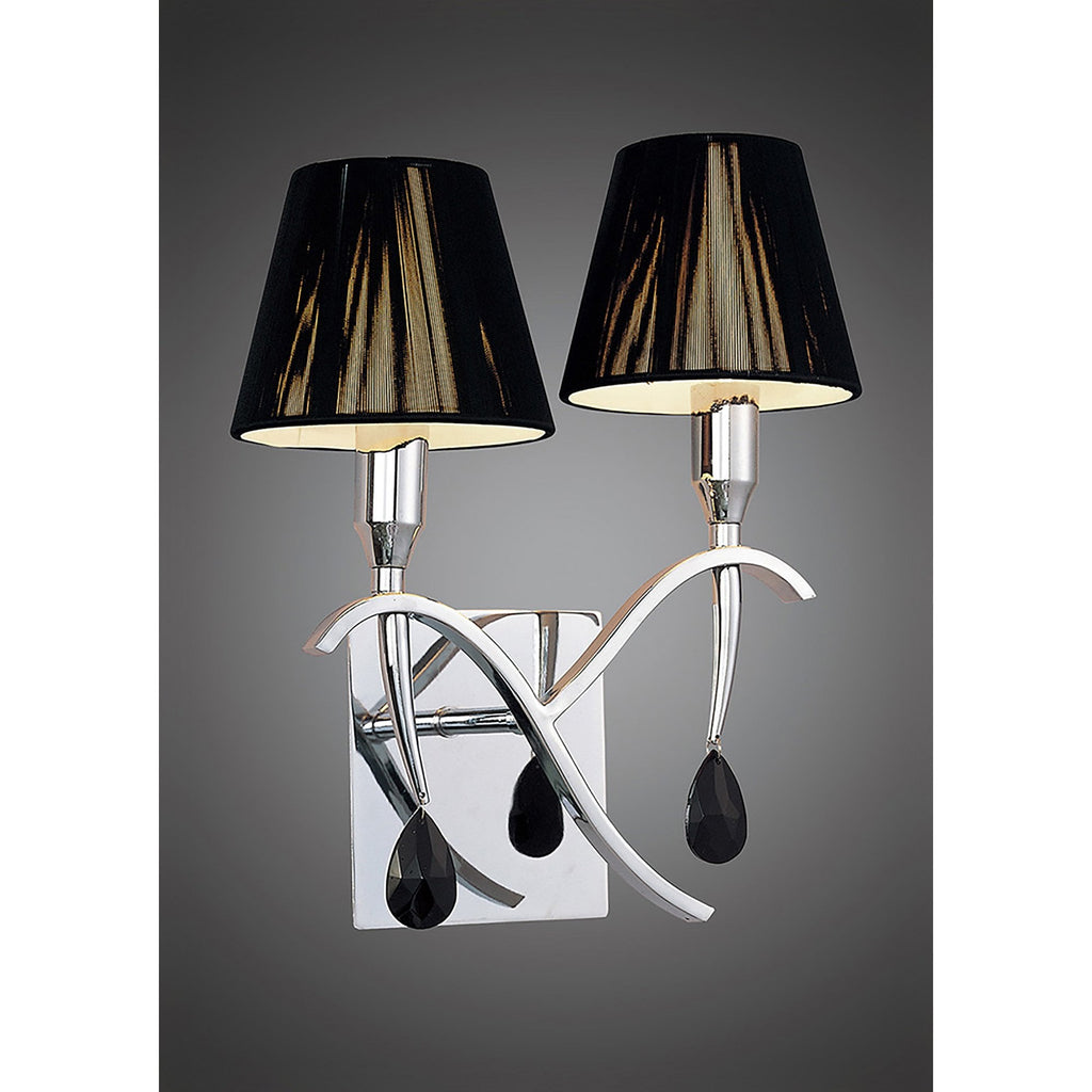 M0348/S Siena Wall Lamp Switched 2 Light E14 Polished Chrome Black Shades And Black Crystal