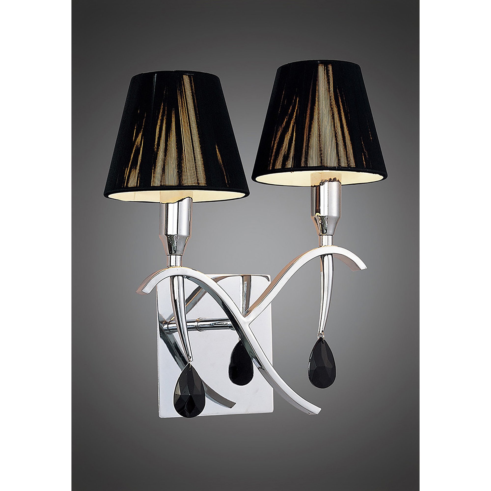 M0348/S Siena Wall Lamp Switched 2 Light E14 Polished Chrome Black Shades And Black Crystal