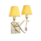 M0348PB/S Siena Wall Lamp Switched 2 Light E14 Polished Brass Amber Cream Shades And Clear Crystal