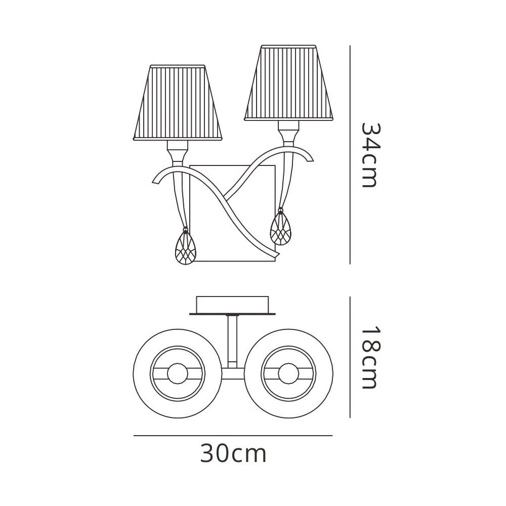 M0348PB/S Siena Wall Lamp Switched 2 Light E14 Polished Brass Amber Cream Shades And Clear Crystal