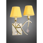 M0348PB/S Siena Wall Lamp Switched 2 Light E14 Polished Brass Amber Cream Shades And Clear Crystal