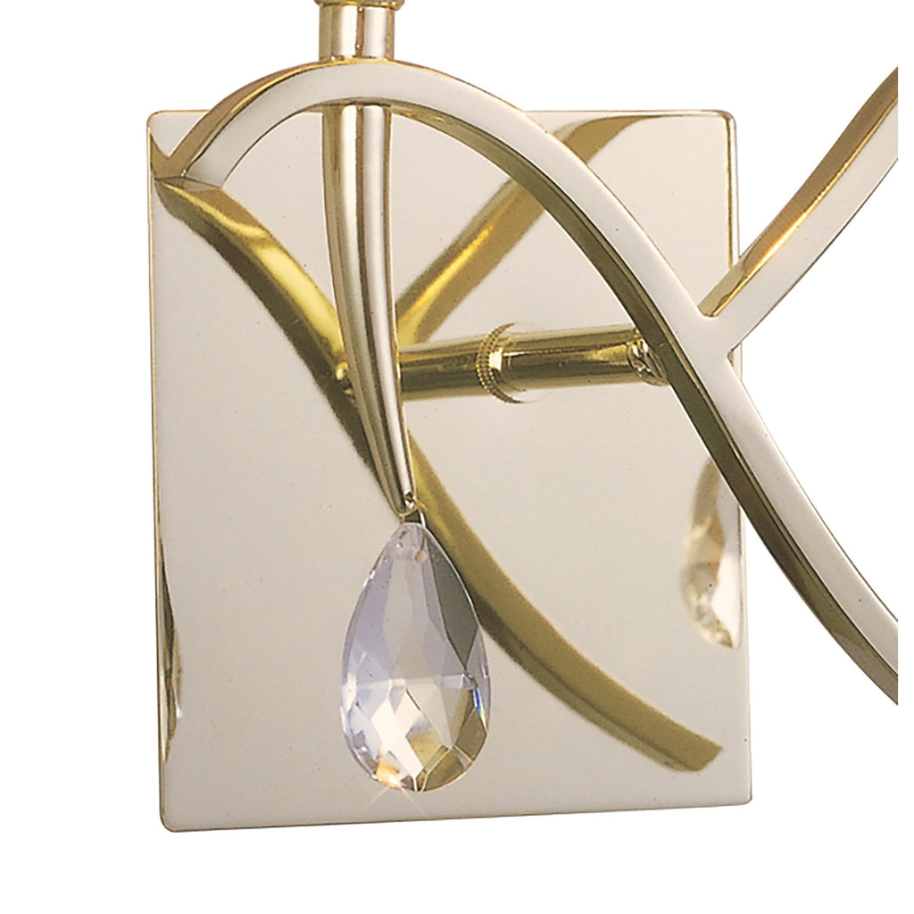 M0348PB/S Siena Wall Lamp Switched 2 Light E14 Polished Brass Amber Cream Shades And Clear Crystal