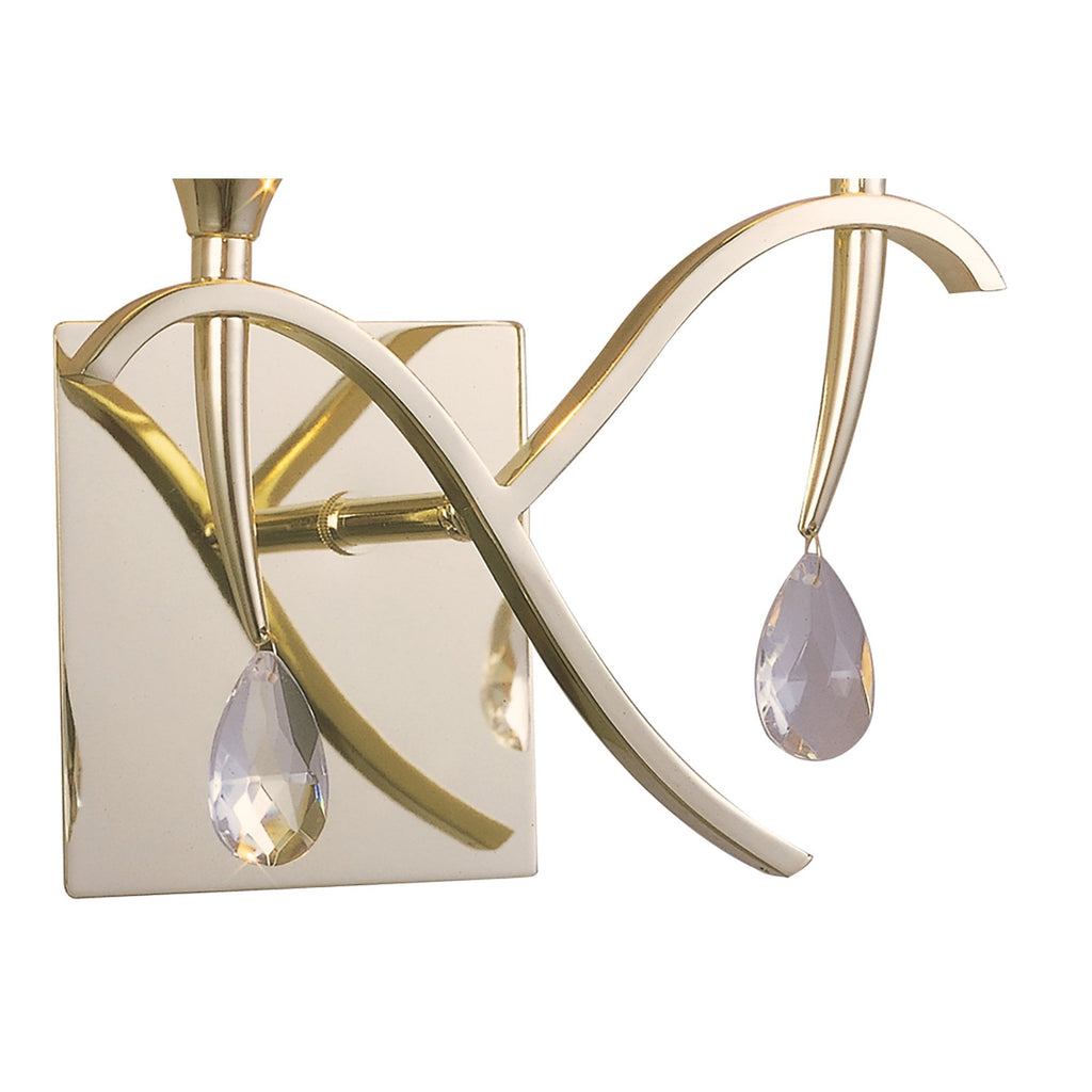 M0348PB/S Siena Wall Lamp Switched 2 Light E14 Polished Brass Amber Cream Shades And Clear Crystal