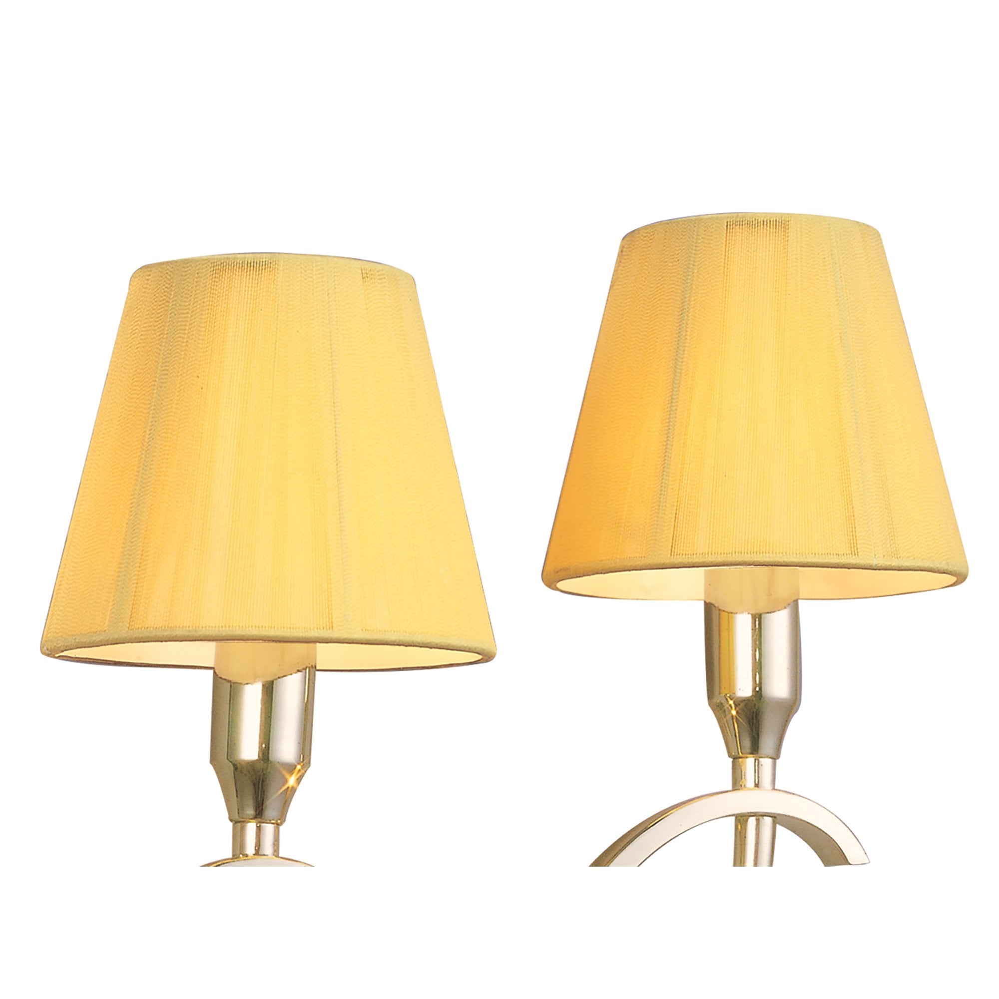 M0348PB/S Siena Wall Lamp Switched 2 Light E14 Polished Brass Amber Cream Shades And Clear Crystal