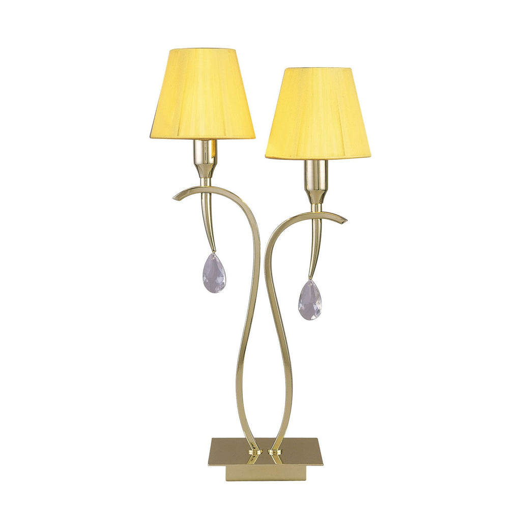 M0350PB Siena Table Lamp 2 Light E14 Polished Brass Amber Cream Shades And Clear Crystal