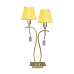 M0350PB Siena Table Lamp 2 Light E14 Polished Brass Amber Cream Shades And Clear Crystal