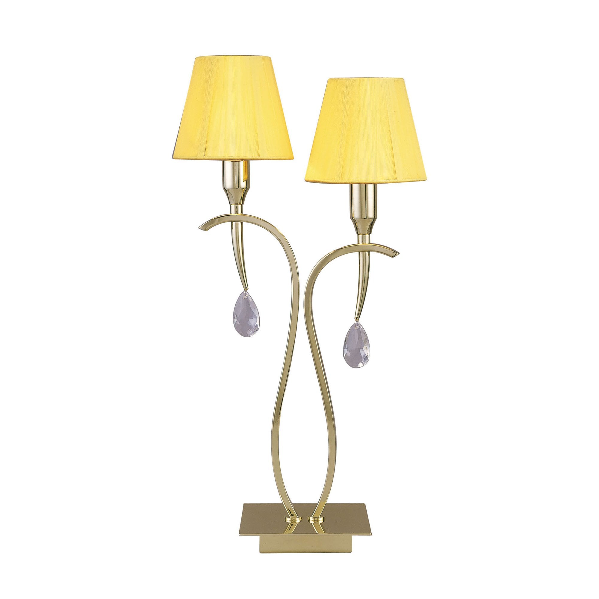 M0350PB Siena Table Lamp 2 Light E14 Polished Brass Amber Cream Shades And Clear Crystal