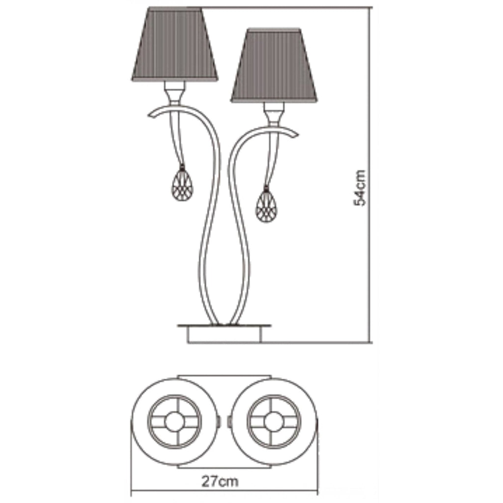 M0350PB Siena Table Lamp 2 Light E14 Polished Brass Amber Cream Shades And Clear Crystal