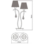 M0350PB Siena Table Lamp 2 Light E14 Polished Brass Amber Cream Shades And Clear Crystal