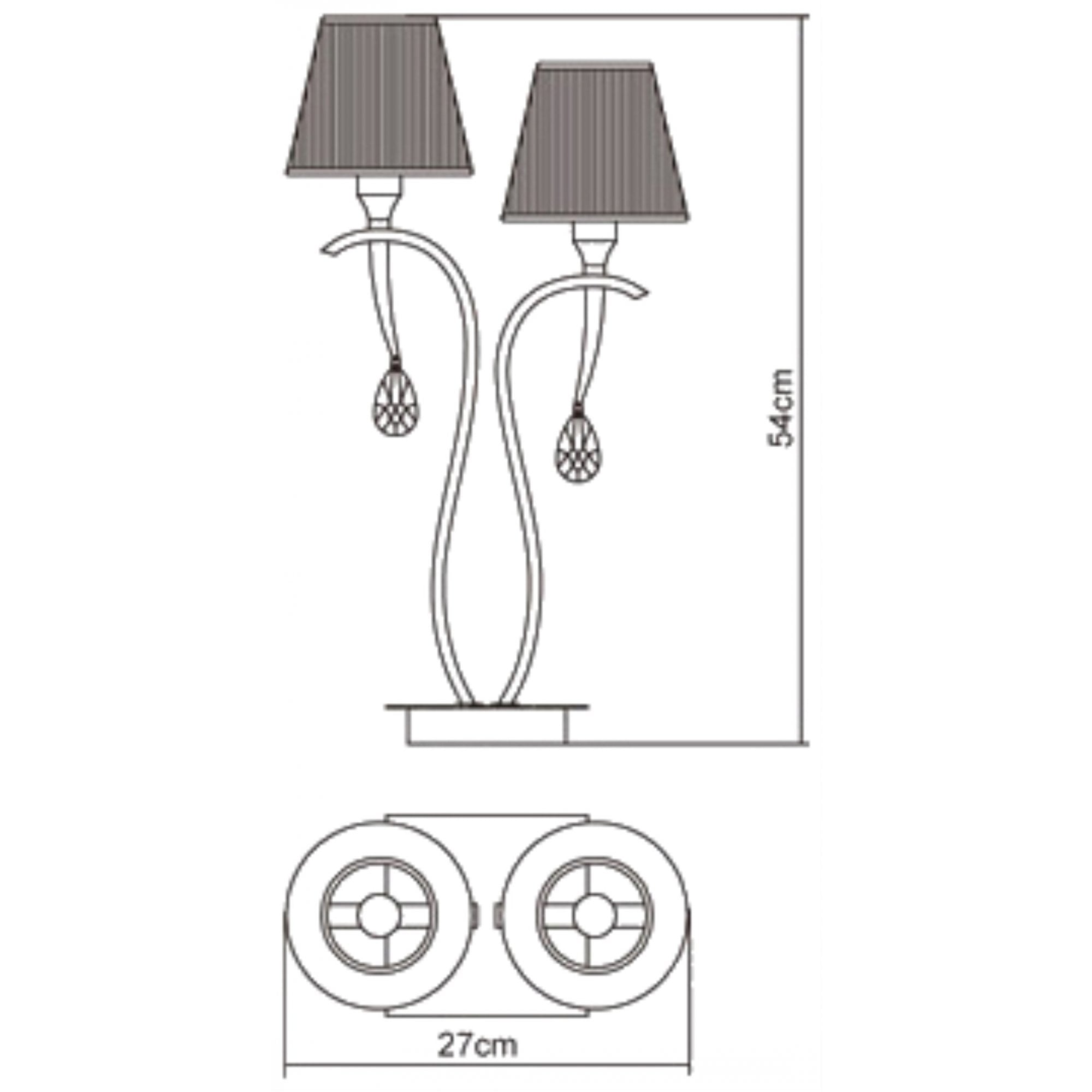 M0350PB Siena Table Lamp 2 Light E14 Polished Brass Amber Cream Shades And Clear Crystal