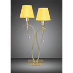 M0350PB Siena Table Lamp 2 Light E14 Polished Brass Amber Cream Shades And Clear Crystal