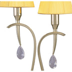 M0350PB Siena Table Lamp 2 Light E14 Polished Brass Amber Cream Shades And Clear Crystal