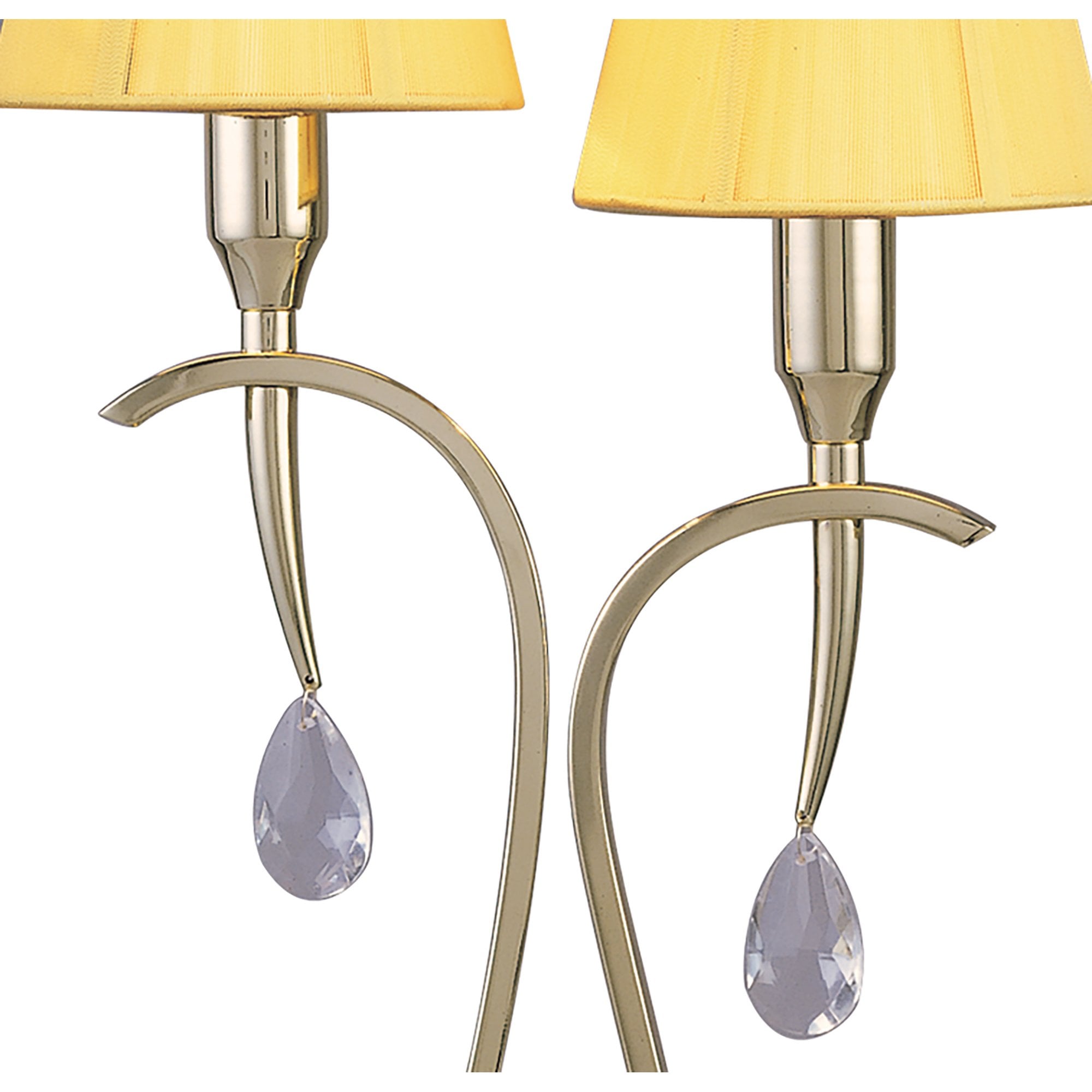 M0350PB Siena Table Lamp 2 Light E14 Polished Brass Amber Cream Shades And Clear Crystal