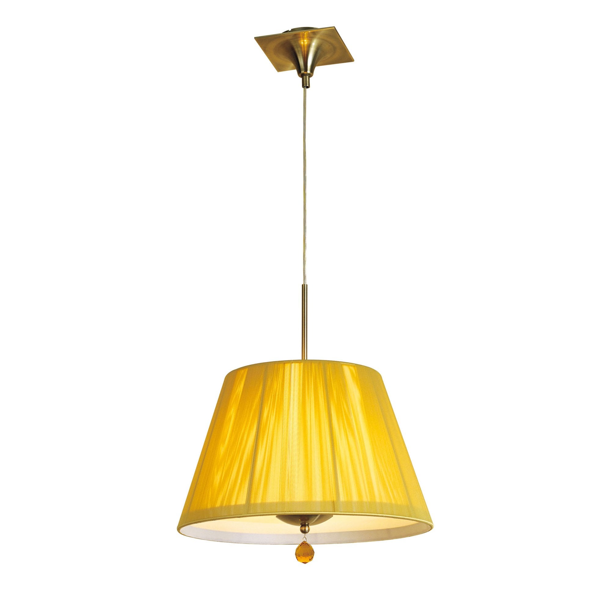 M0386AB Siena Pendant Round 1 Light E27 Antique Brass Amber Cream Shade And Amber Crystal