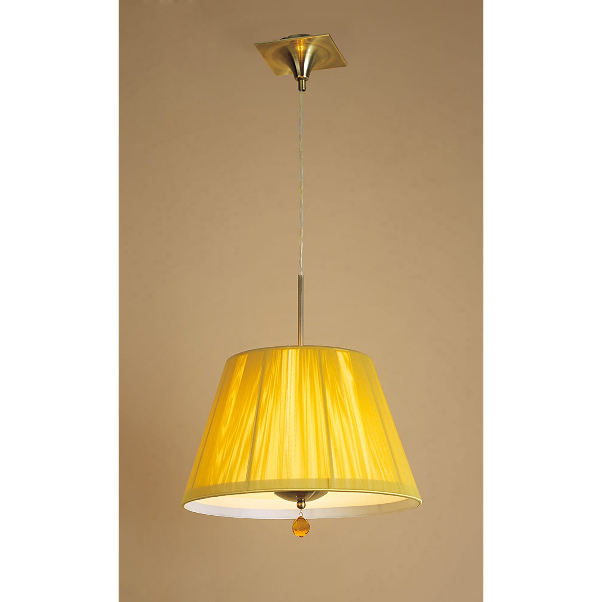 M0386AB Siena Pendant Round 1 Light E27 Antique Brass Amber Cream Shade And Amber Crystal