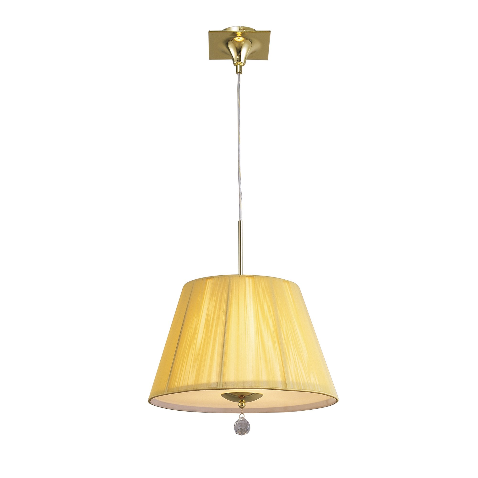 M0386PB Siena Pendant Round 1 Light E27 Polished Brass Amber Cream Shade And Clear Crystal
