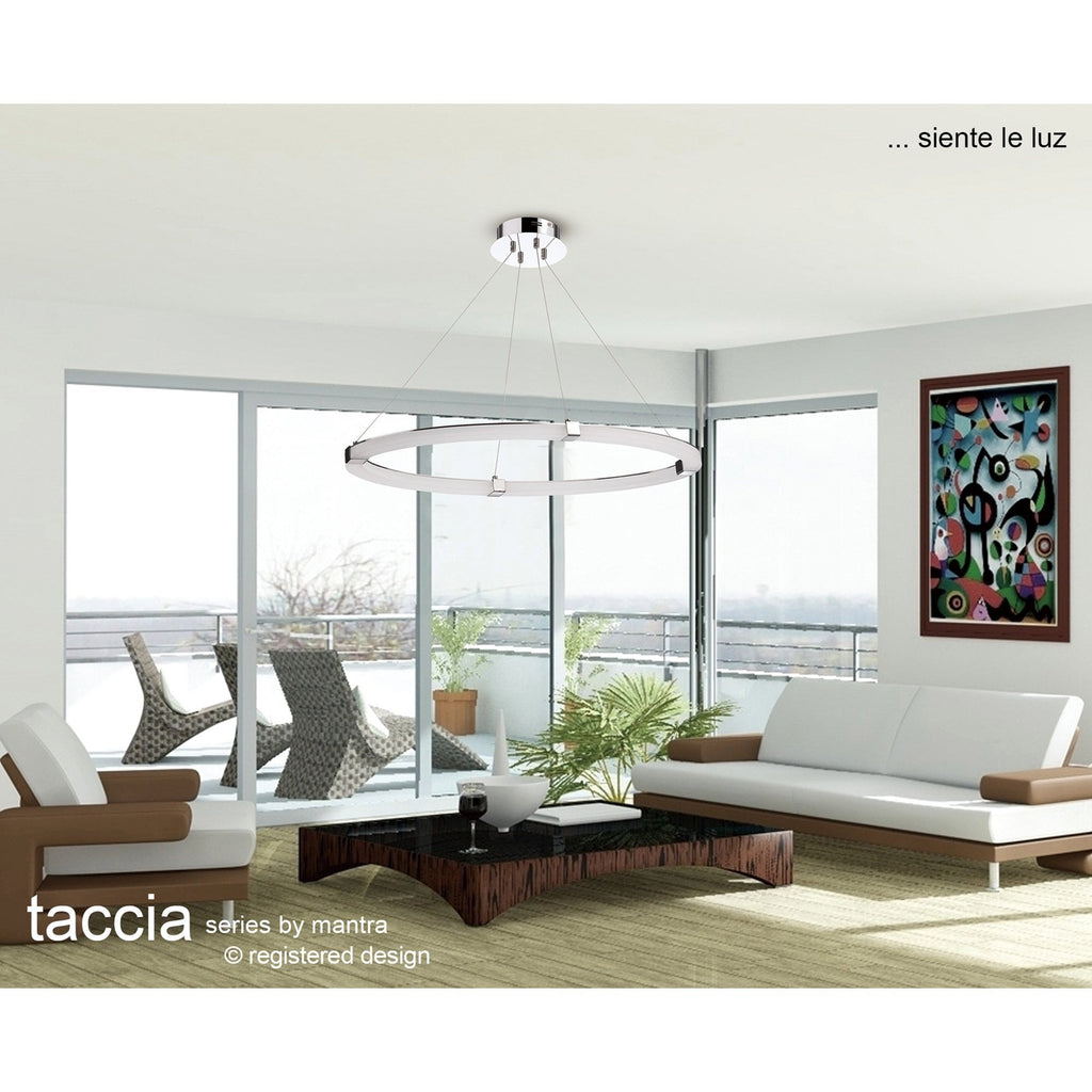 M8169/1 Taccía Pendant 28W LED Round Polished Chrome/Frosted Acrylic