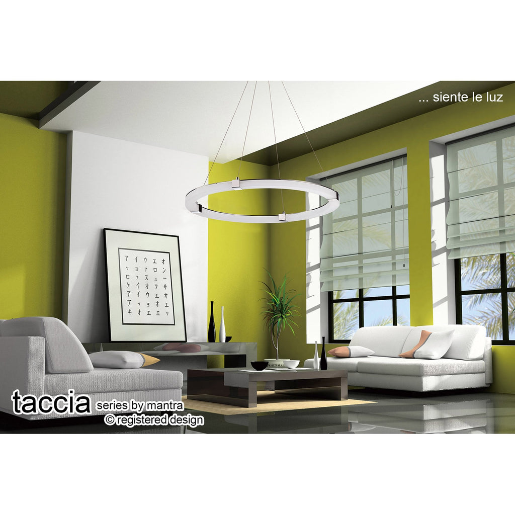 M8169/1 Taccía Pendant 28W LED Round Polished Chrome/Frosted Acrylic