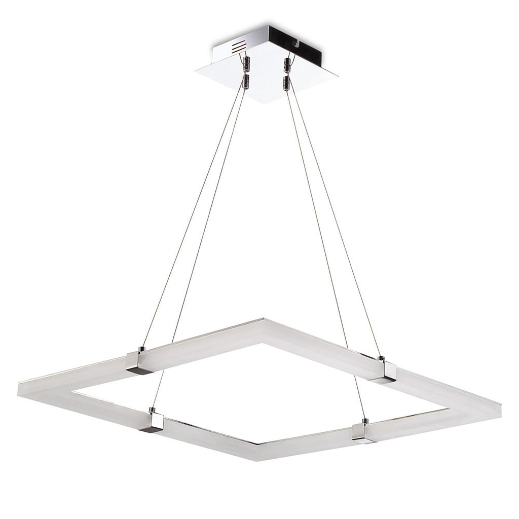 M8168/1 Taccía Pendant 28W LED Square Polished Chrome/Frosted Acrylic