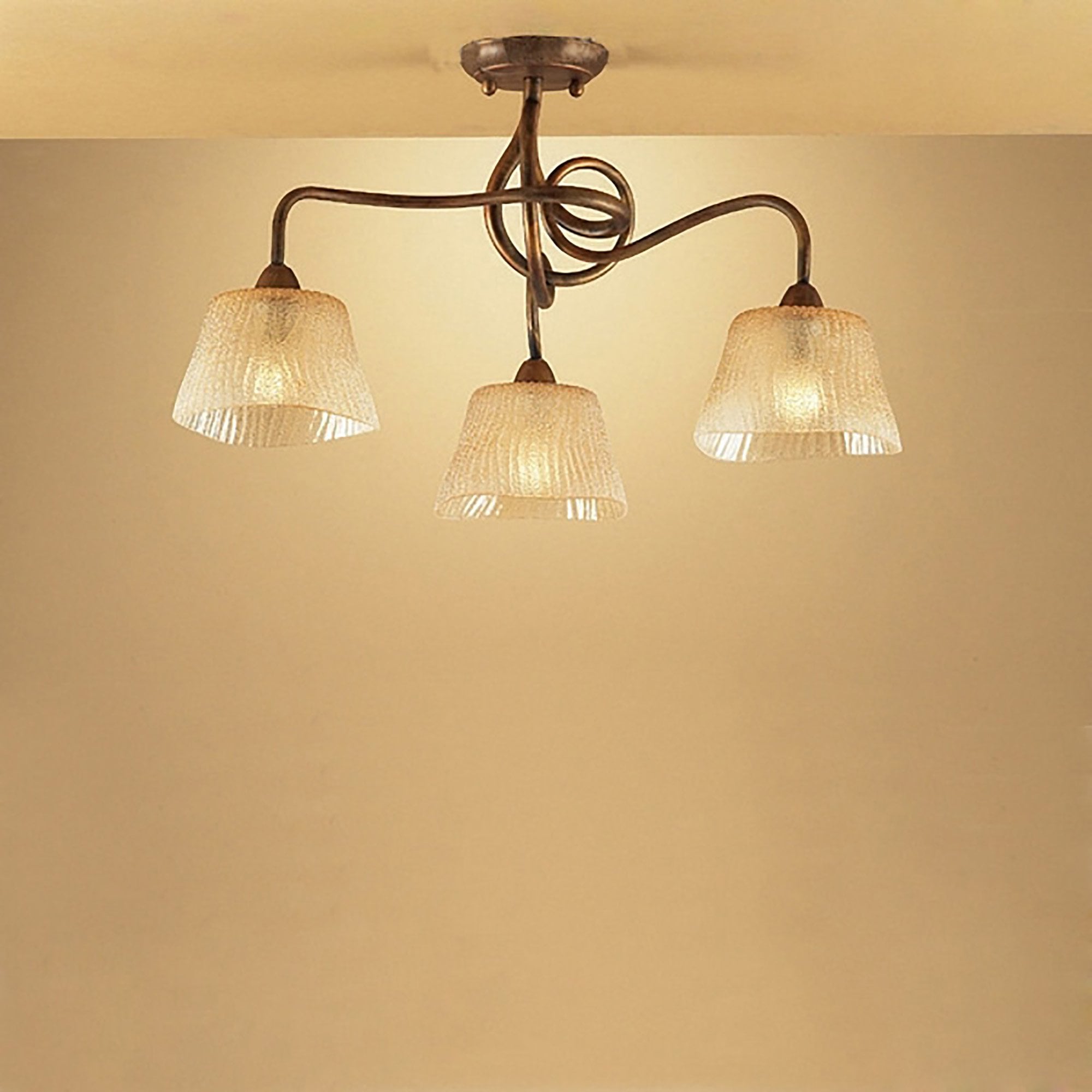 M39003 Tentacle Ceiling 3 Light E14 Rustic Gold