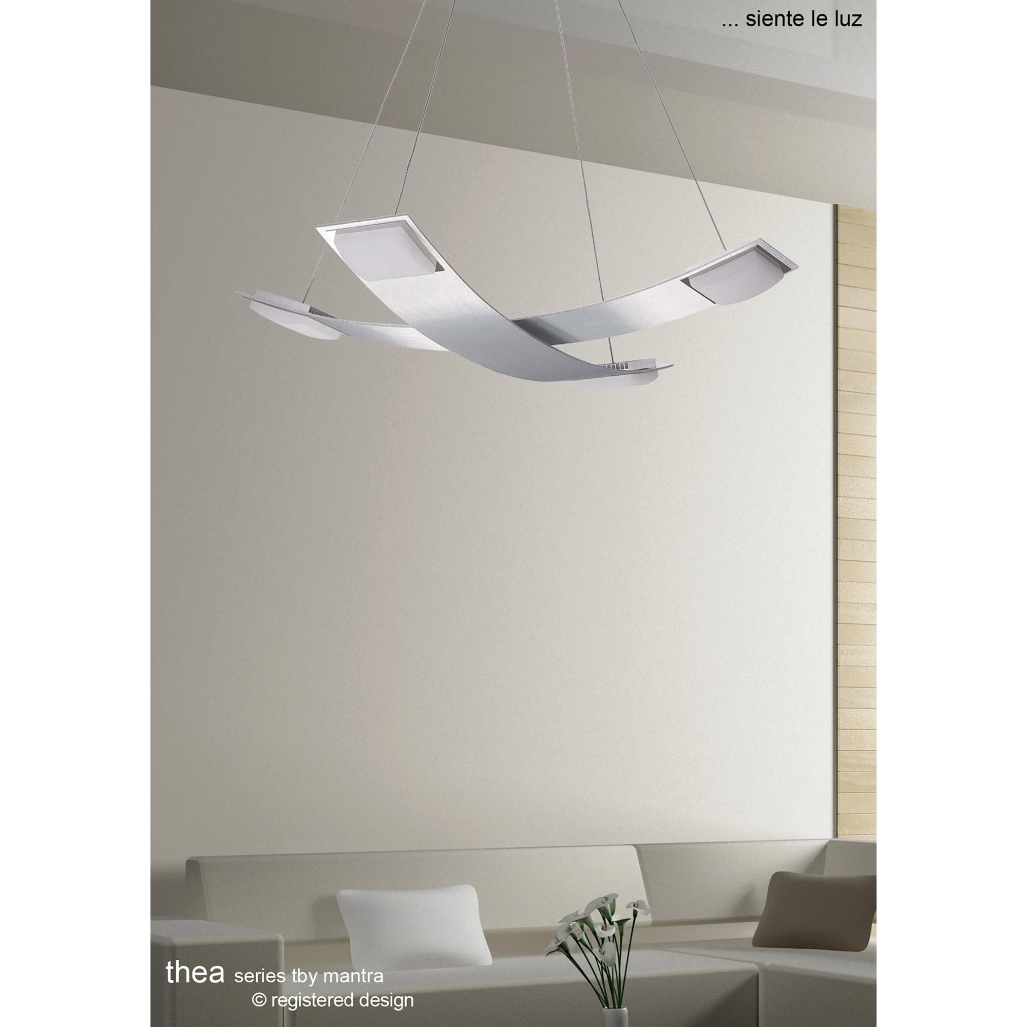 M8331/1 Thea Square Pendant 4 Light 28W LED Satin Aluminium/Frosted Acrylic